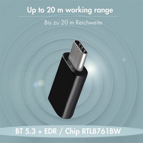 LogiLink Adapter BT5.3, USB-C Gen1, 3Mbps, 20m, czarny