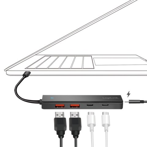LogiLink Hub USB-C, 4-porty 2x USB-A,2xUSB-C, czarny