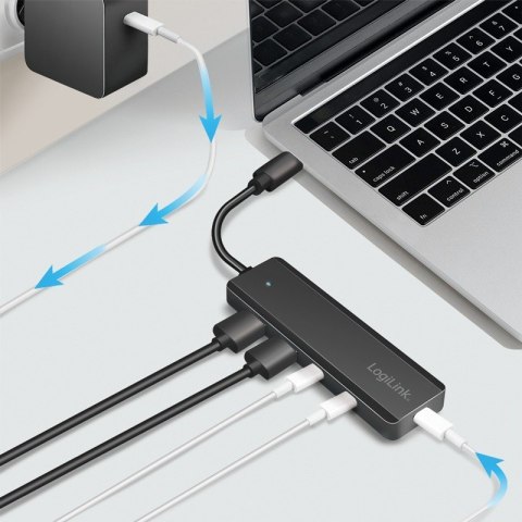 LogiLink Hub USB-C, 4-porty 2x USB-A,2xUSB-C, czarny