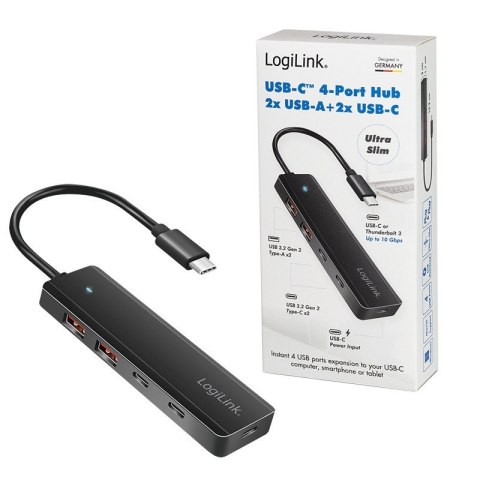 LogiLink Hub USB-C, 4-porty 2x USB-A,2xUSB-C, czarny