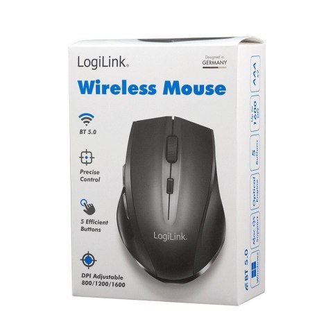 LogiLink Mysz bezprzewodowa BT 5.0,ergonomiczna, czarna