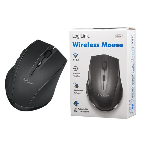 LogiLink Mysz bezprzewodowa BT 5.0,ergonomiczna, czarna