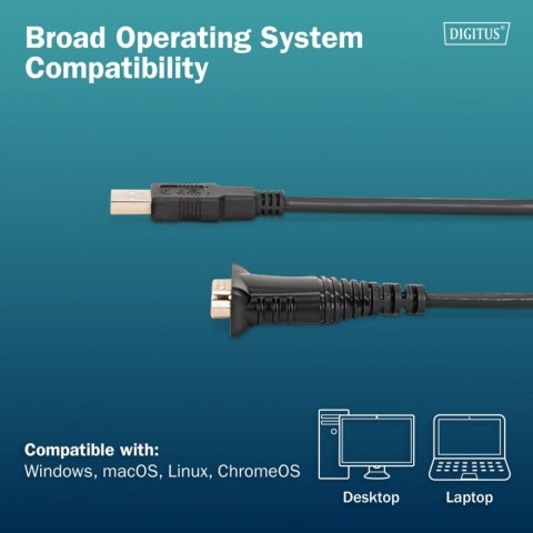 Digitus Kabel adapter USB 2.0 - DB9 RS232 M/Ż, chipset FTDI (FT232RNL), PVC, czarny, 1.8 m
