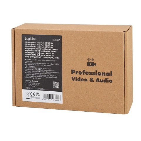 LogiLink Splitter HDMI, 1x2-Port 4K/60Hz