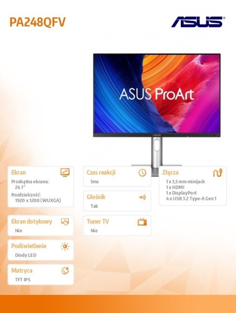 Asus Monitor 24.1 cala PA248QFV PRO IPS WUXGA HDMI DP 100Hz