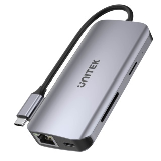 Hub USB-C Unitek D1122A01 8w1 2x HDMI 4K 60Hz RJ-45 czytnik kart SD PD 100W