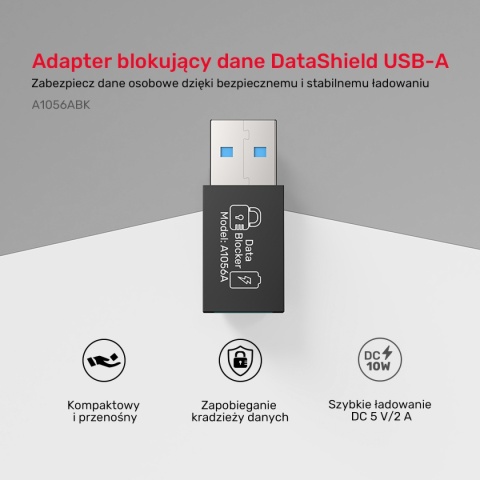 Adapter Przejściówka Unitek USB-A Wtyk Port Do Blokowania Danych
