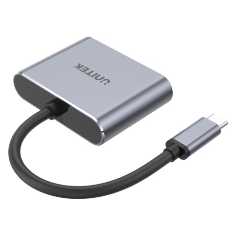 Adapter Przejściówka Unitek USB-C HDMI 2.0 VGA 4K 60 Hz Full HD 10 cm Szary