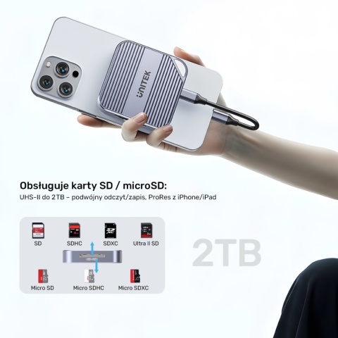 Hub Czytnik Kart Unitek PD100W USB-C 6w1 4K 60 Hz USB 5 Gbps SD/Micro SD