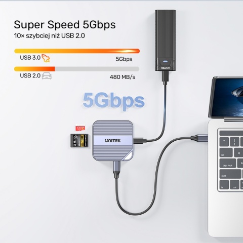 Hub Czytnik Kart Unitek PD100W USB-C 6w1 4K 60 Hz USB 5 Gbps SD/Micro SD