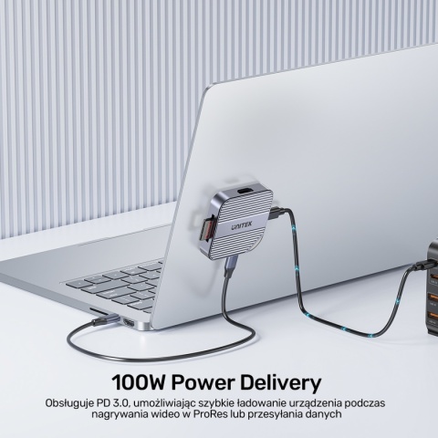 Hub Czytnik Kart Unitek PD100W USB-C 6w1 4K 60 Hz USB 5 Gbps SD/Micro SD