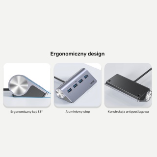 Hub Rozdzielacz Unitek USB-C 4x USB-A 5 Gbps Zasilanie USB-C Ergonomiczny