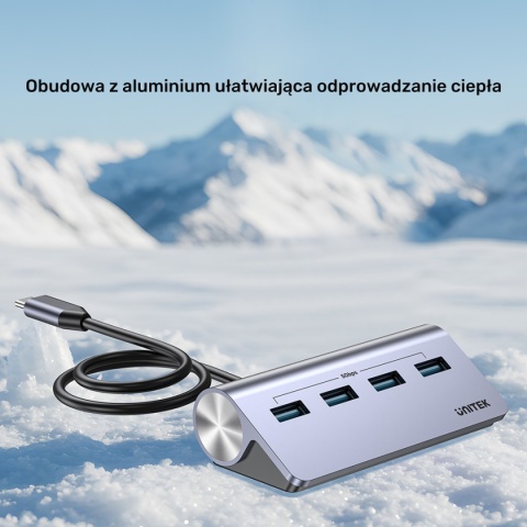 Hub Rozdzielacz Unitek USB-C 4x USB-A 5 Gbps Zasilanie USB-C Ergonomiczny