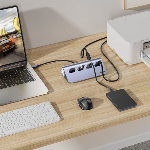 Hub Rozdzielacz Unitek USB-C 4x USB-A 5 Gbps Zasilanie USB-C Ergonomiczny