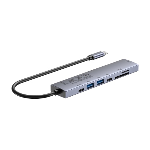 Hub USB C Unitek uHUB S7 Pro 7w1 4K 60Hz HDMI PD 100W przycisk On Off lekki