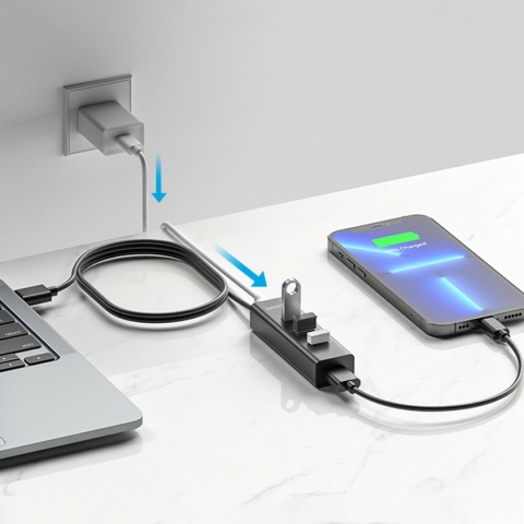 Hub USB Unitek Y-3089V01 5 Gbps 4x USB-A aktywny kabel 120 cm USB-C szybki