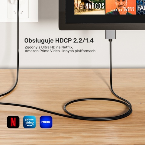 Kabel Adapter Unitek HDMI Do DisplayPort 4K 60 Hz 1,8 m Zasilanie USB-A