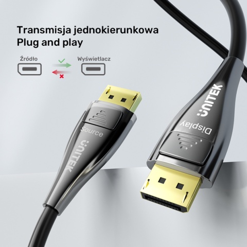 Kabel Przewód Unitek C1631ABK01 DisplayPort 2.1 8K 10 m Światłowodowy