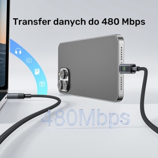 Kabel Przewód Unitek USB-C PD 60 W 480 Mbps 2 m Z Wyświetlaczem W Oplocie