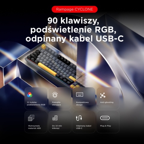 Klawiatura Rampage Cyclone gamingowa RGB 90% pokrętło Anti Ghosting 26