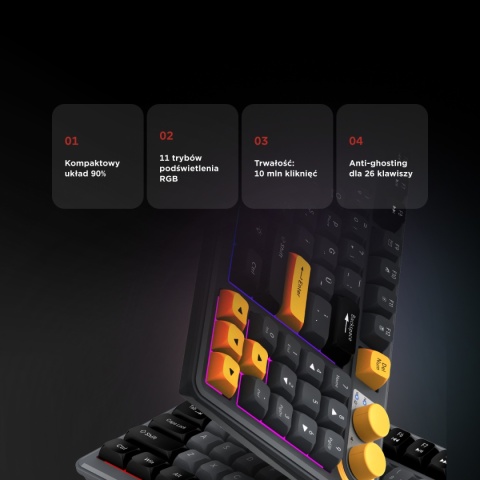 Klawiatura Rampage Cyclone gamingowa RGB 90% pokrętło Anti Ghosting 26