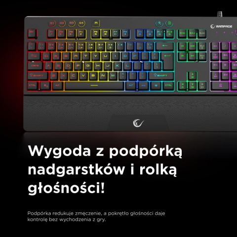 Klawiatura Rampage KB-GX65 Simula membranowa gamingowa RGB makra czarna