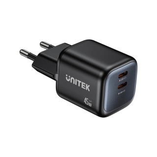 Ładowarka Sieciowa Unitek GaN PD 3.0 45 W 2x USB-C Nintendo Switch Czarna
