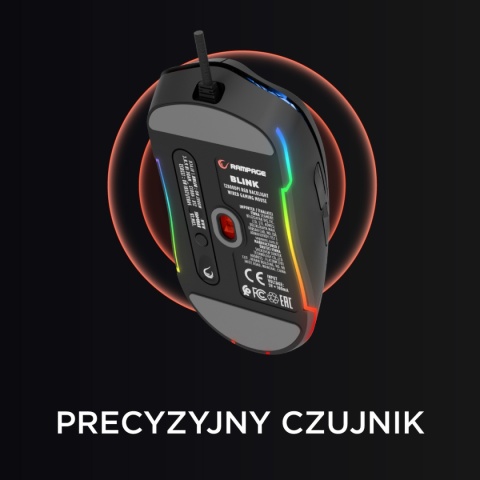 Myszka Rampage BLINK gamingowa 12800 DPI RGB przewodowa USB czarna lekka