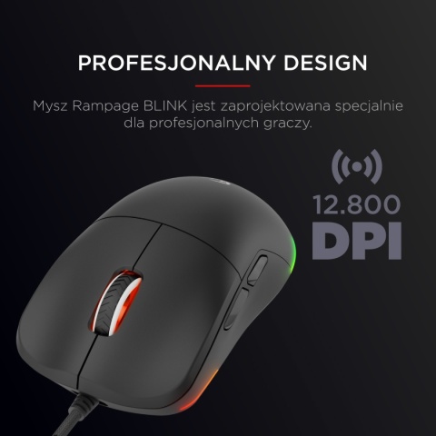 Myszka Rampage BLINK gamingowa 12800 DPI RGB przewodowa USB czarna lekka