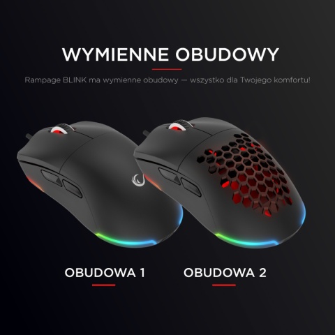 Myszka Rampage BLINK gamingowa 12800 DPI RGB przewodowa USB czarna lekka