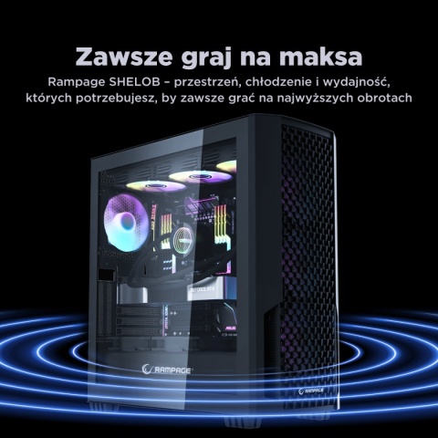 Obudowa PC Rampage Shelob E ATX 4x ARGB mesh szkło hartowane czarna gaming