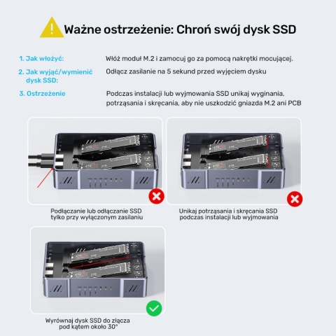 Obudowa Unitek RAID USB-C 20 Gbps 2x M.2 NVMe/SATA Klonowanie Offline