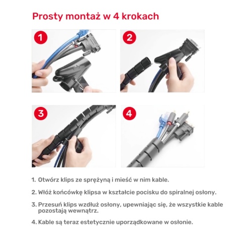 Organizer kabli Unitek spiralny 25 m 22 mm czarny wytrzymały porządek biuro