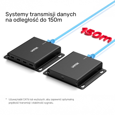 Przedłużacz Unitek USB-C do 4x USB-A Ethernet 150m 480 Mbps hub aluminiowy