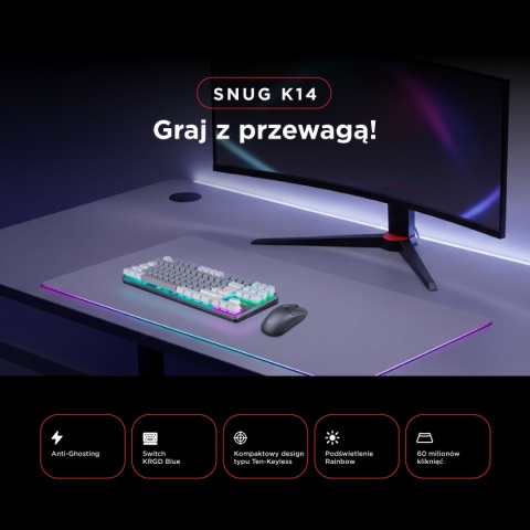 Rampage SNUG K14 klawiatura TKL gamingowa mechaniczna RGB szaro biała