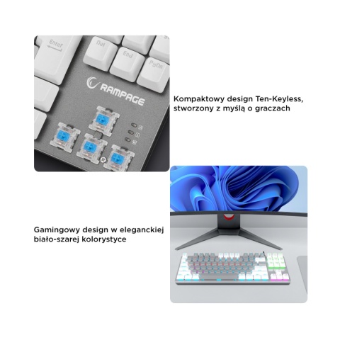 Rampage SNUG K14 klawiatura TKL gamingowa mechaniczna RGB szaro biała
