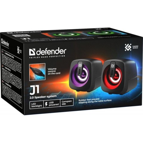 Defender Głośniki komputerowe J1 2.0 6W LED USB czarne