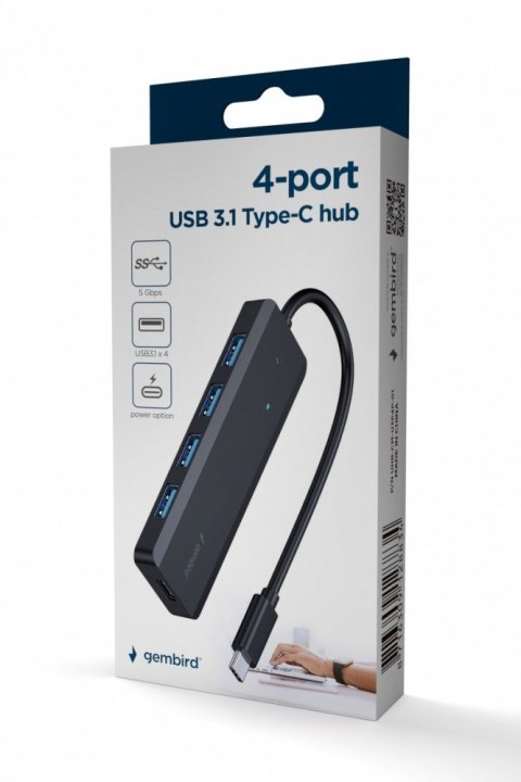 Gembird HUB 4-portowy USB 3.1 (Gen 1) typu C, port PD USB-C
