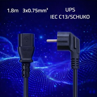Qoltec Kabel zasilający | wtyczka kątowa SCHUKO CEE 7/7 (E/F) | IEC C13 | 3x0.75mm2 | czysta miedź Cu | 1.8m
