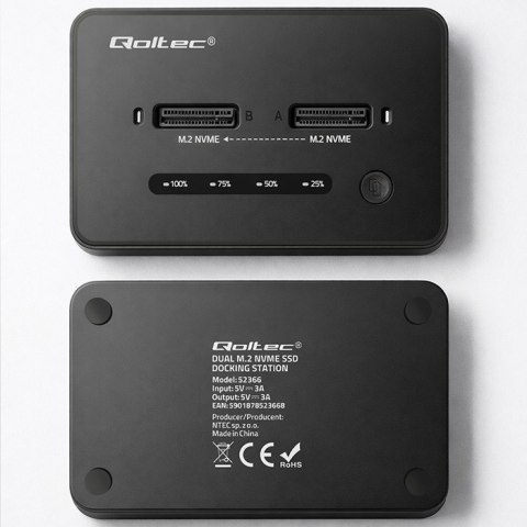Qoltec Stacja dokujšca dysków SSD M.2 NVMe | PCIe | USB-C | 20Gb/s | DUAL 2x8TB | klonowanie offline