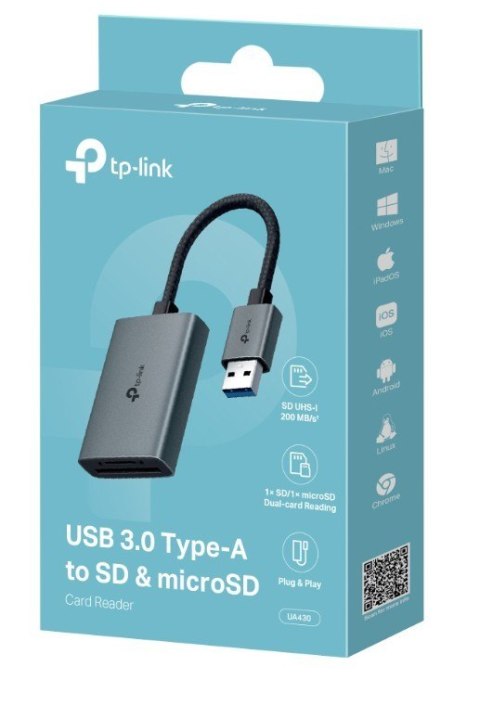 TP-LINK Adapter USB Type-A to SD & microSD 3.0 	UA430 SPEC: 1 × USB-A Connector,1 × SD + 1 × microSD(TF) up to 200MBps 