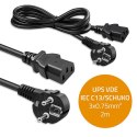 Qoltec Kabel zasilający | wtyczka kątowa SCHUKO CEE 7/7 (E/F) | IEC C13 | 3x0.75mm2 | Czysta miedź Cu | 2m