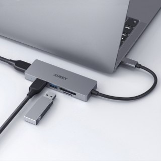 AUKEY HUB USB-C CB-C63 aluminiowy | Ultra Slim | 4w1 | 3xUSB 3.1 | 1xMicroSD i SD