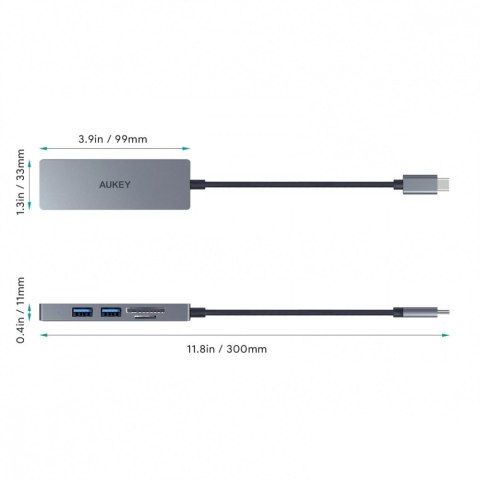 AUKEY HUB USB-C CB-C63 aluminiowy | Ultra Slim | 4w1 | 3xUSB 3.1 | 1xMicroSD i SD