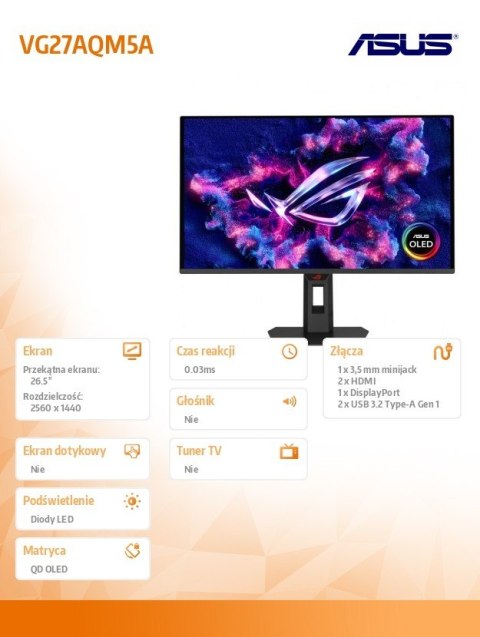 Asus Monitor 26.5 cala VG27AQM5A TUF DP 2HDMI SPK 0.3MS