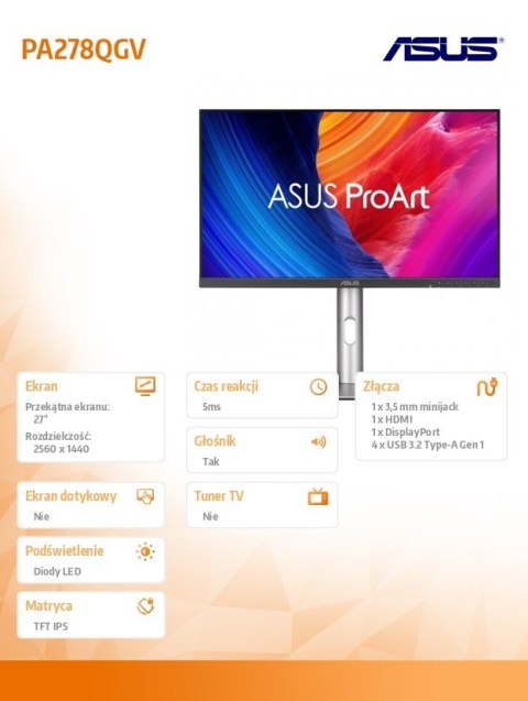 Asus Monitor 27 cali PA278QGV PrArt IPS QHD HDMI USB DP