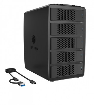 IcyBox System-RAID dla 5 HDD 2,5"/3,5" SATA, IB-RD3705-CU3 RAID 0,1,10,3,5, Single, Large, Clone