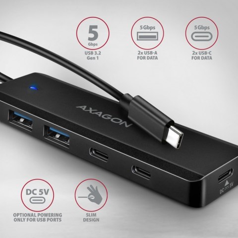 AXAGON HUB 4-portowy 5gbps 2x USB-A 2x USB-C , USB-C power IN 19cm kabel HUE-C2C