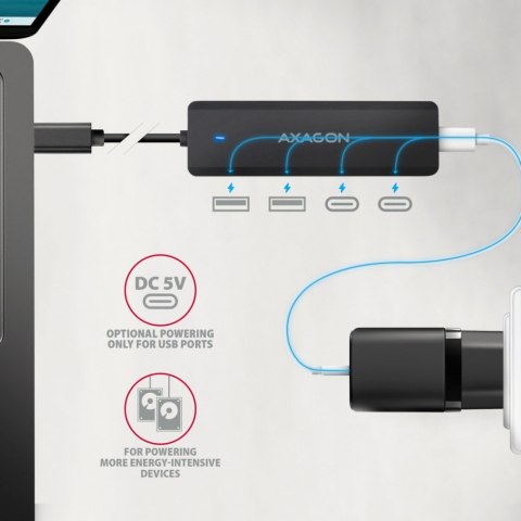 AXAGON HUB 4-portowy 5gbps 2x USB-A 2x USB-C , USB-C power IN 19cm kabel HUE-C2C