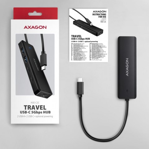 AXAGON HUB 4-portowy 5gbps 2x USB-A 2x USB-C , USB-C power IN 19cm kabel HUE-C2C